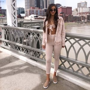 Nude/Pink and White Matching Gingham Print Set